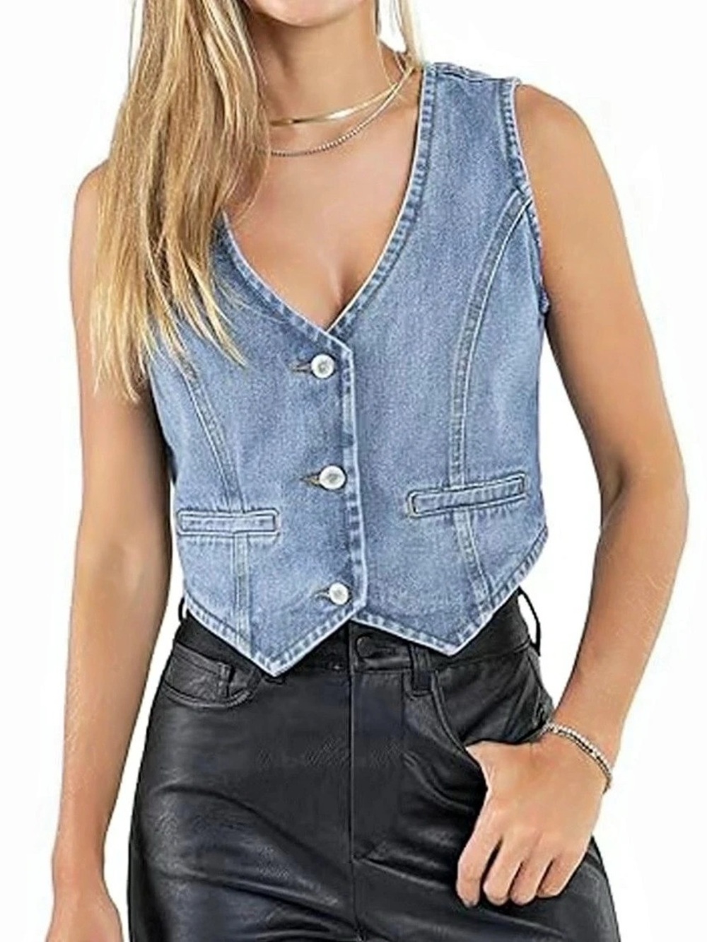 Ci Sono Boxy Fit Denim Vest Blue Medium